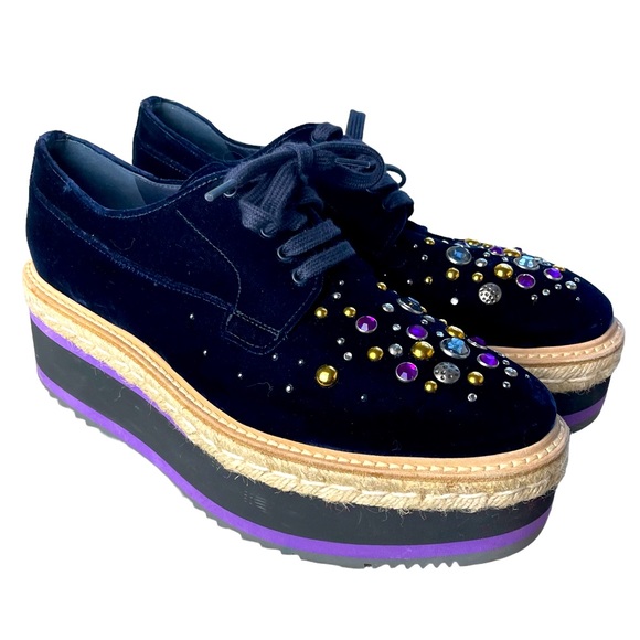 PRADA Studded Blue Velvet Microsole Creepers Platform Shoes size 39.5/9.5 - Picture 1 of 10